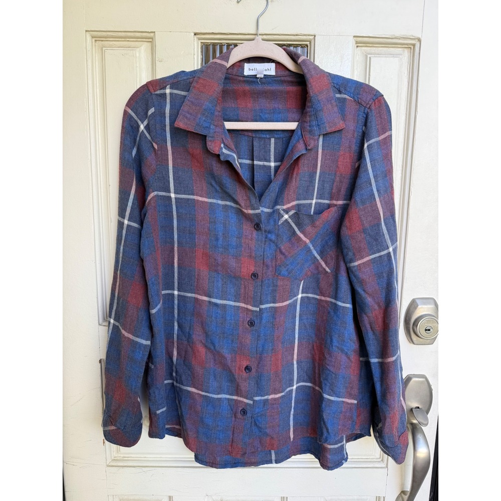Bella Dahl Blue Burgundy Plaid Button Down Shirt Made in USA Size Small